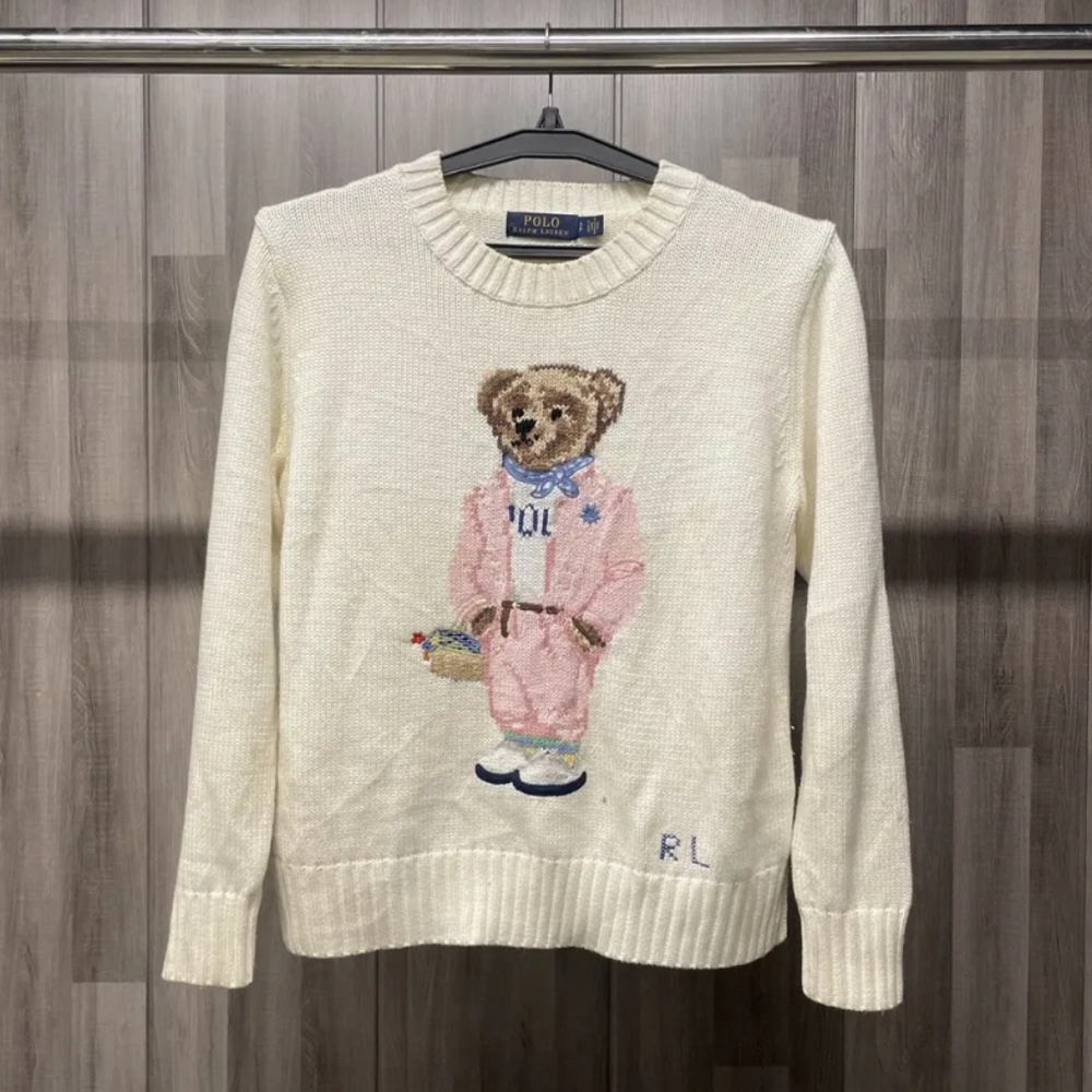 Polo Ralph Lauren Women's Cream Polo Bear Cotton Knit Sweater